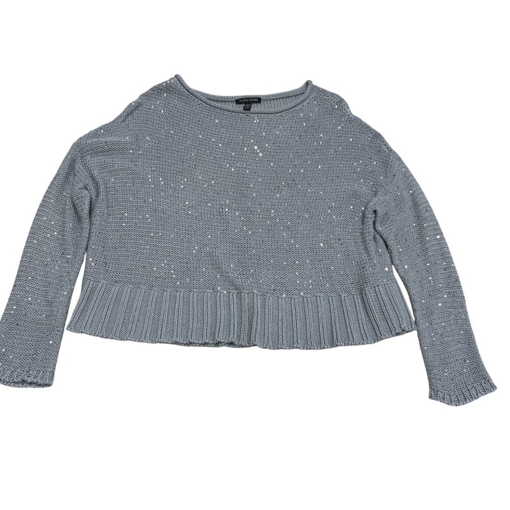 Eileen Fisher Women's Sequin Sparkle Bateau Neck Sweater Organic Cotton, Size XS